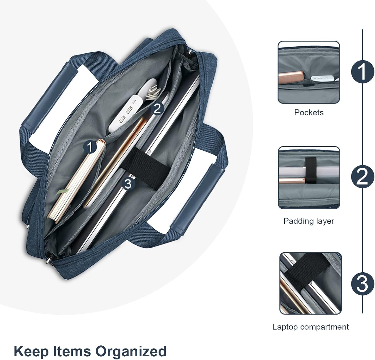 MOSISO Laptop Shoulder Bag, Computer Bag with 2 Raised&1 Flapover&1 Horizontal Pocket&Handle&Belt