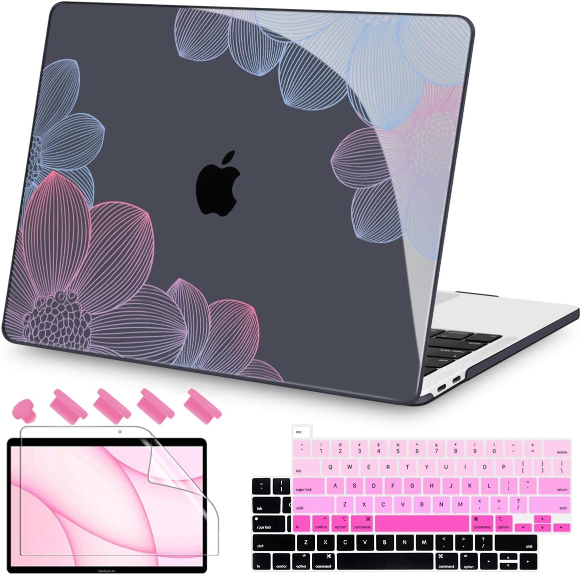 Teryeefi for MacBook Pro 13 inch Case M2 M1 2022 2020-2016 Release (Model A2338 A2289 A2251 with Touch Bar), Plastic Hard Shell Case & Keyboard Cover & Screen Protector, Hand-Drawing Floral