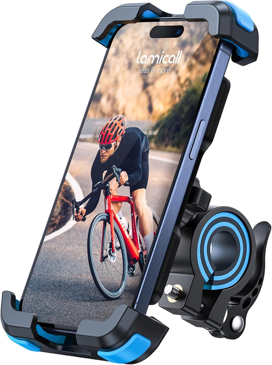 Lamicall Motorcycle Phone Mount, Bike Holder - Upgrade Adjustable Cell Holder, Bicycle Scooter Handlebar Cradle Clip for iPhone 15 Pro Max/Plus, 14, Galaxy S22 and 4.7-6.8" Phone, Blue
