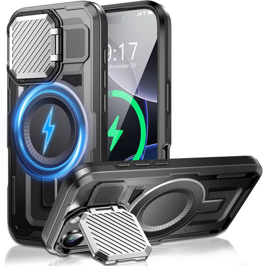 Camera Stand Case for iPhone 16 Pro Max, [Compatible with MagSafe] [Lens Cover] 2024 Version Military Grade Protective Soft Case for iPhone 16 Pro Max 6.9 inch Men Women, Black