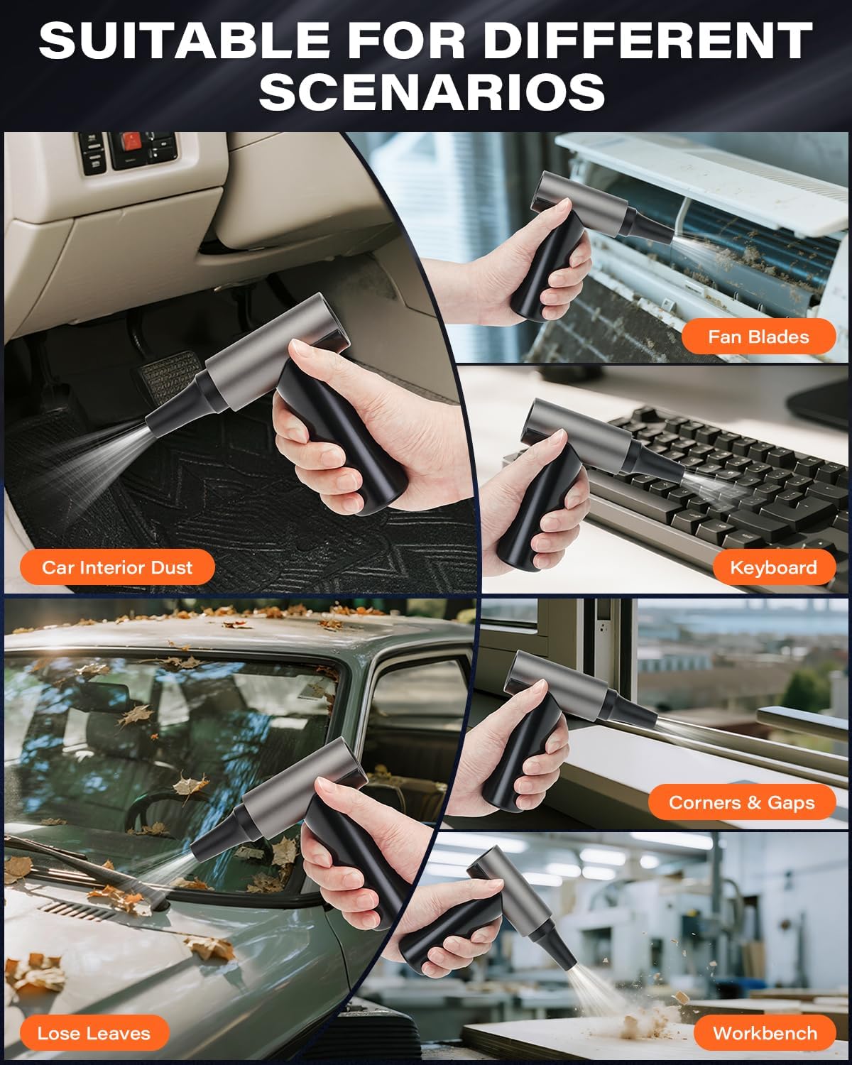 APPS2Car Electric Air Duster Upgraded 11-Speed Adjustable Mini Compressed Air Duster with 130,000RPM Brushless Motor, Rechargeable Cordless Turbo Blower for Computer, Keyboard, PC, House, Outdoor, Car