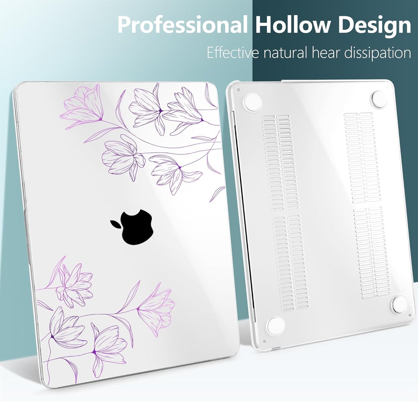 TWOLSKOO Compatible with M4 MacBook Air 13.6 inch Case 2025-2022 Release M4 A3240 M3 A3113 M2 A2681, Plastic Hard Shell & Keyboard Cover & Type C Adapter & Screen Protector, Engraved Floral2