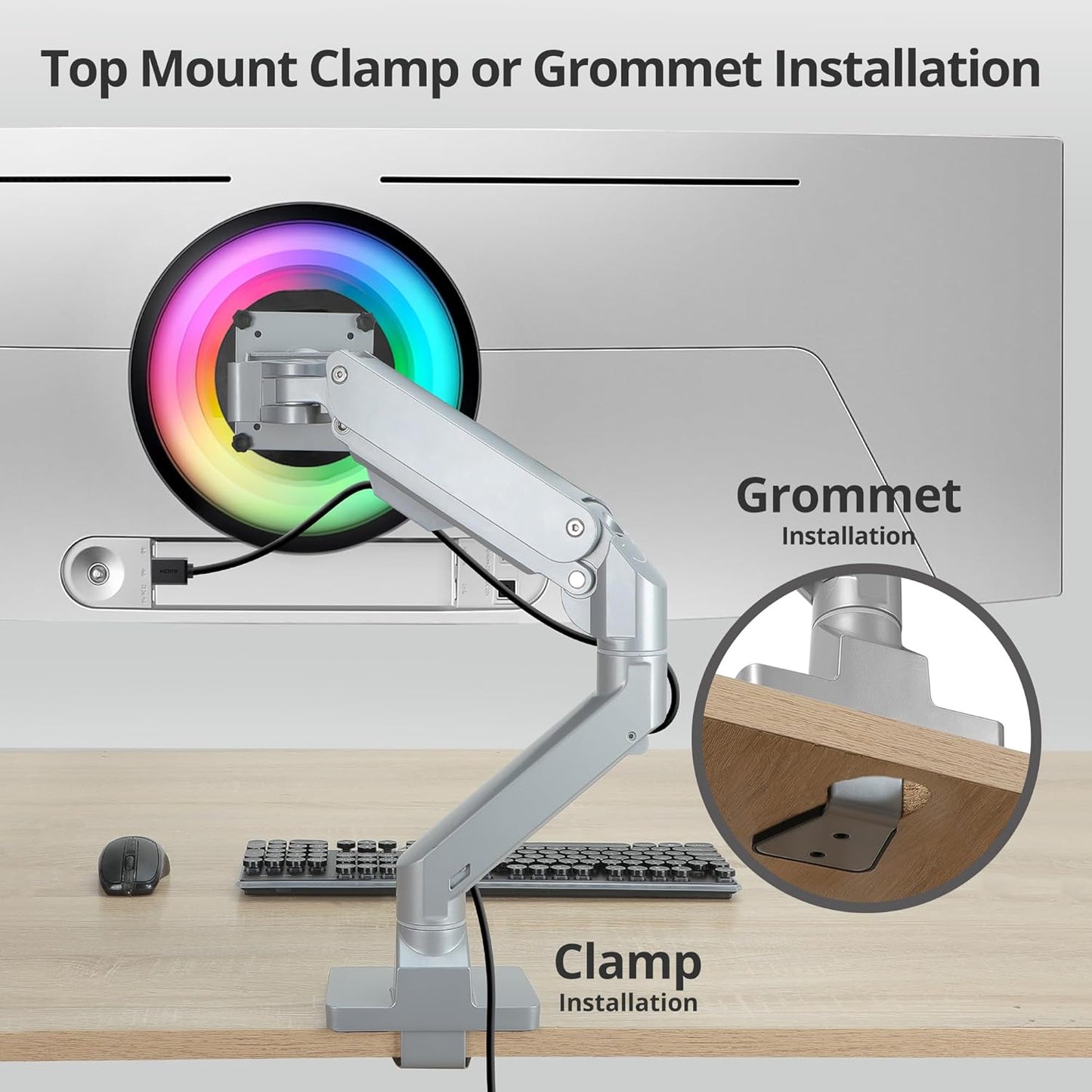 AVLT Single 34”-57” Monitor Arm Desk Mount fits One 44 lbs Heavy Duty Screen Full Motion Height Swivel Tilt Rotation Adjustable Gray Arm VESA 200x200 200x100 100x100 75x75