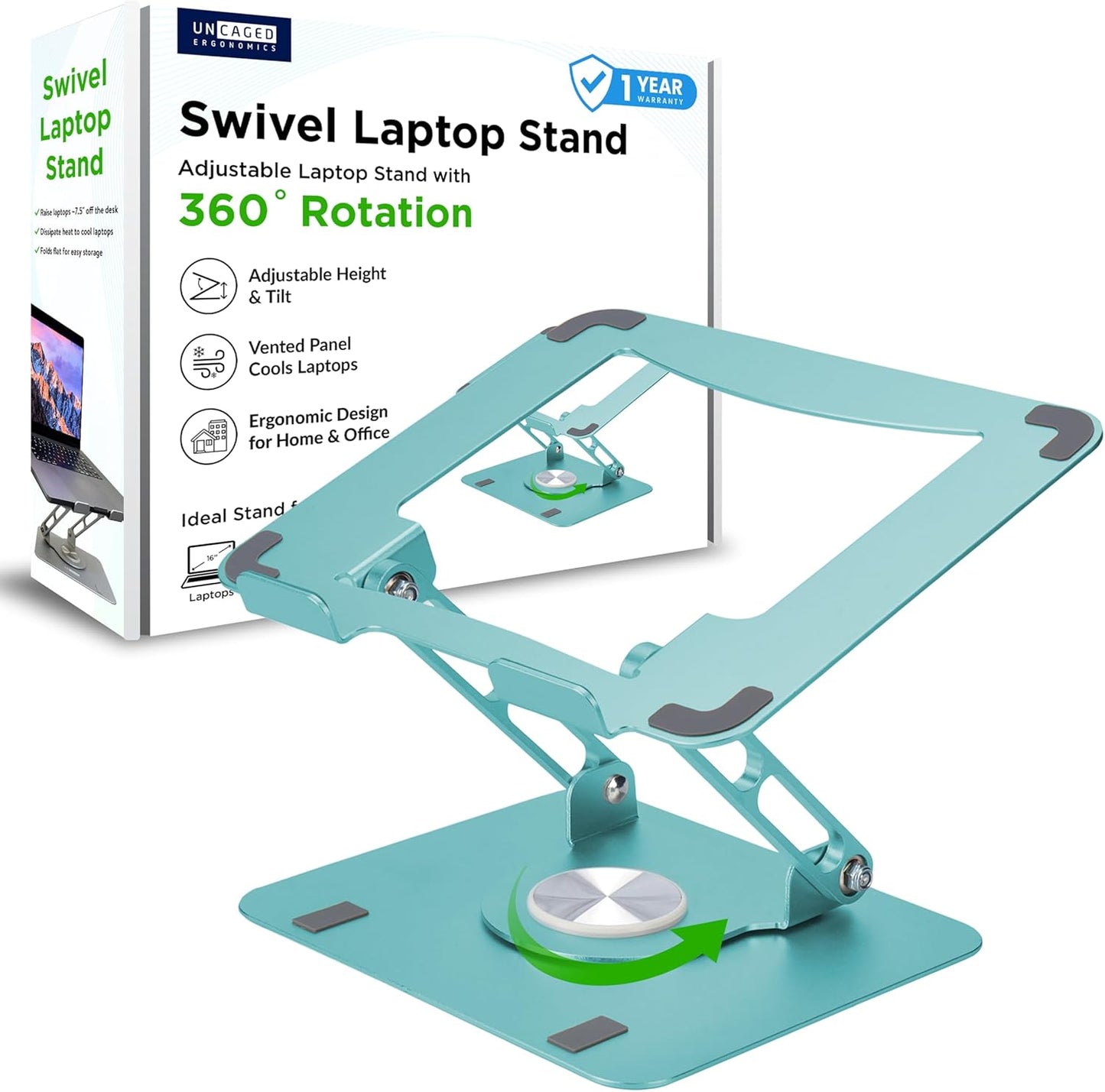 Uncaged Ergonomics Swivel Laptop Stand for Desk, Adjustable Computer iPad Stand for Desk w/ 360 Rotation, Portable Laptop Holder for Home Office Ergonomic Supplies (Ocean Blue)