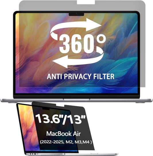 360° Privacy Screen Protector for Macbook Air 13.6/13 Inch (2022-2025, M2, M3，M4), Privacy Screen Filter for Macbook Air 13.6 Inch, Anti-Spy/Anti Fingerprint/Anti Blue Light/Anti Glare