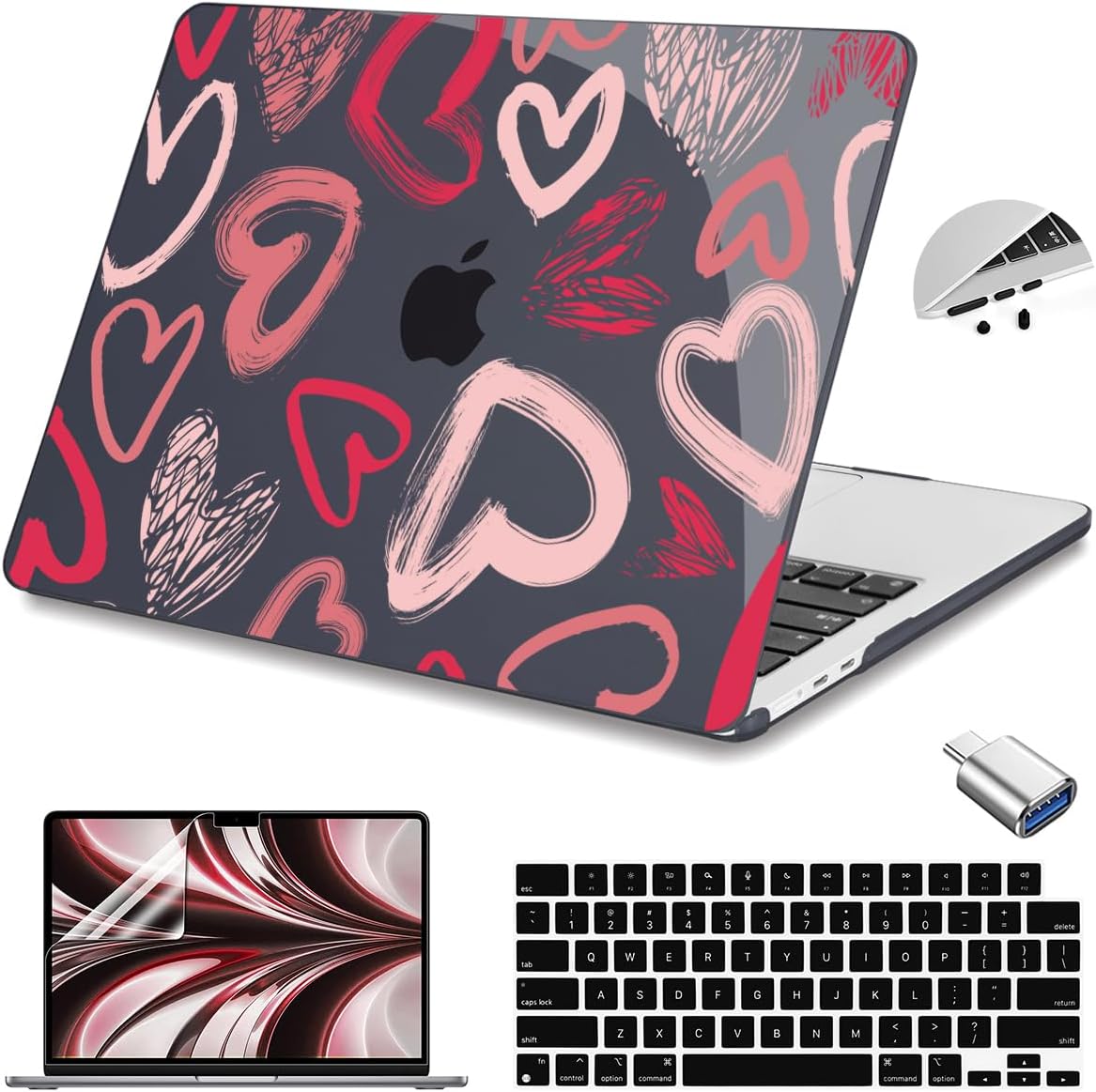 Teryeefi for MacBook Air M4 M3 M2 13 inch Case 2025 2024-2022 Release Fits Model A3240 A3113 A2681, Protective Plastic Hard Shell Cover for MacBook Air 13.6 inch, Heart A002