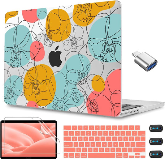 CISSOOK Floral Case Compatible with MacBook Pro 14 Inch 2023 2021 Release A2992 A2918 M3 A2779 M2 A2442 M1 Pro/Max, Plastic Hard Shell +Keyboard Cover for MacBook Pro 14 with Touch ID -Art Floral