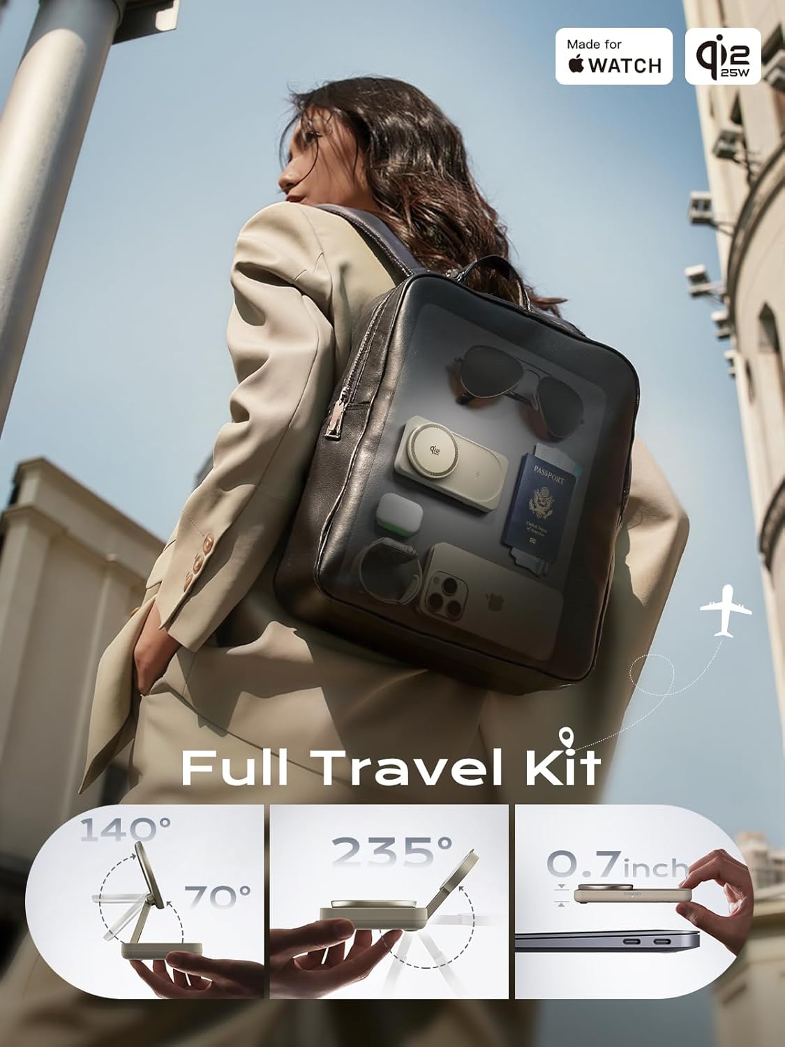 THREEKEY Qi2 25W MagSafe 3-in-1 Wireless Charging Station, MFI Certified by Apple, Fast Foldable Charger Stand for iPhone 17/16/15/14/13/12 Pro Max, Apple Watch, AirPods(45W Adapter Included)