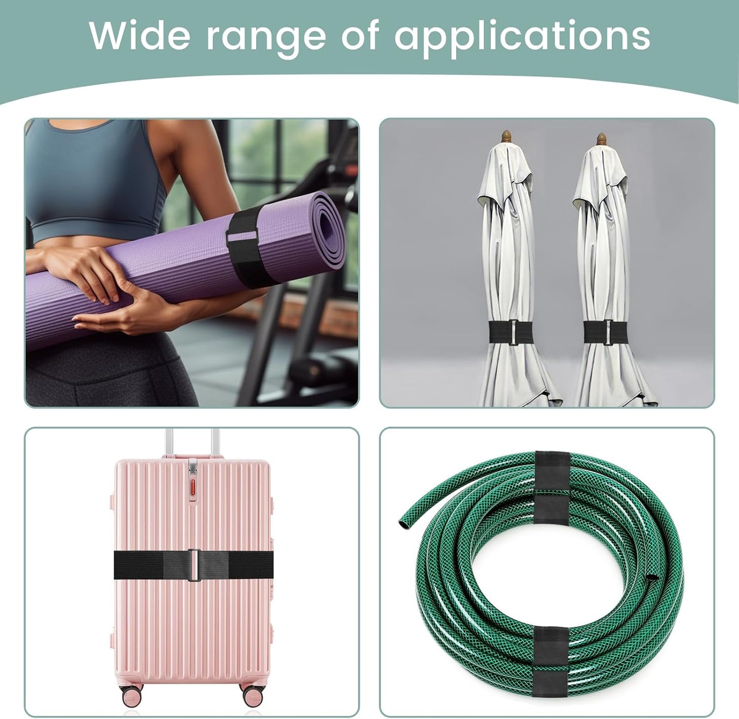 2In x 16Ft Cable Straps Heavy Duty With 15 Buckles, Black Hook and Loop Straps, Reusable Cable Ties for Organizer or Storage