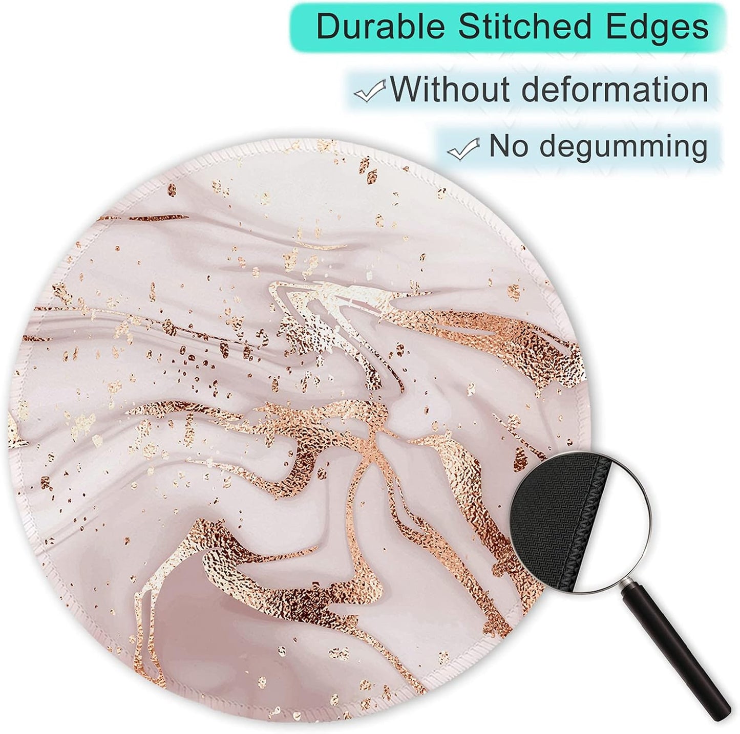 ITNRSIIET Round Mouse Pad with Stitched Edge Premium-Textured Waterproof Non-Slip Rubber Base Desktop Protection Mat Diameter 8.7 inches, Rose Gold Marbling