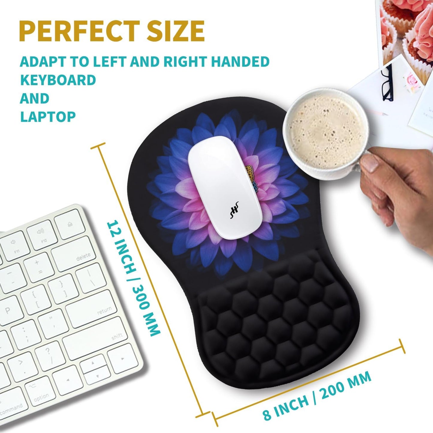Hokafenle Ergonomic Mouse Pad Wrist Support, Wrist Rest Mousepad for Carpal Tunnel Pain Relief with Integrated Memory Foam Slope Massage Bulge (11.8x7.9 inch,Butterfly Lotus Floral