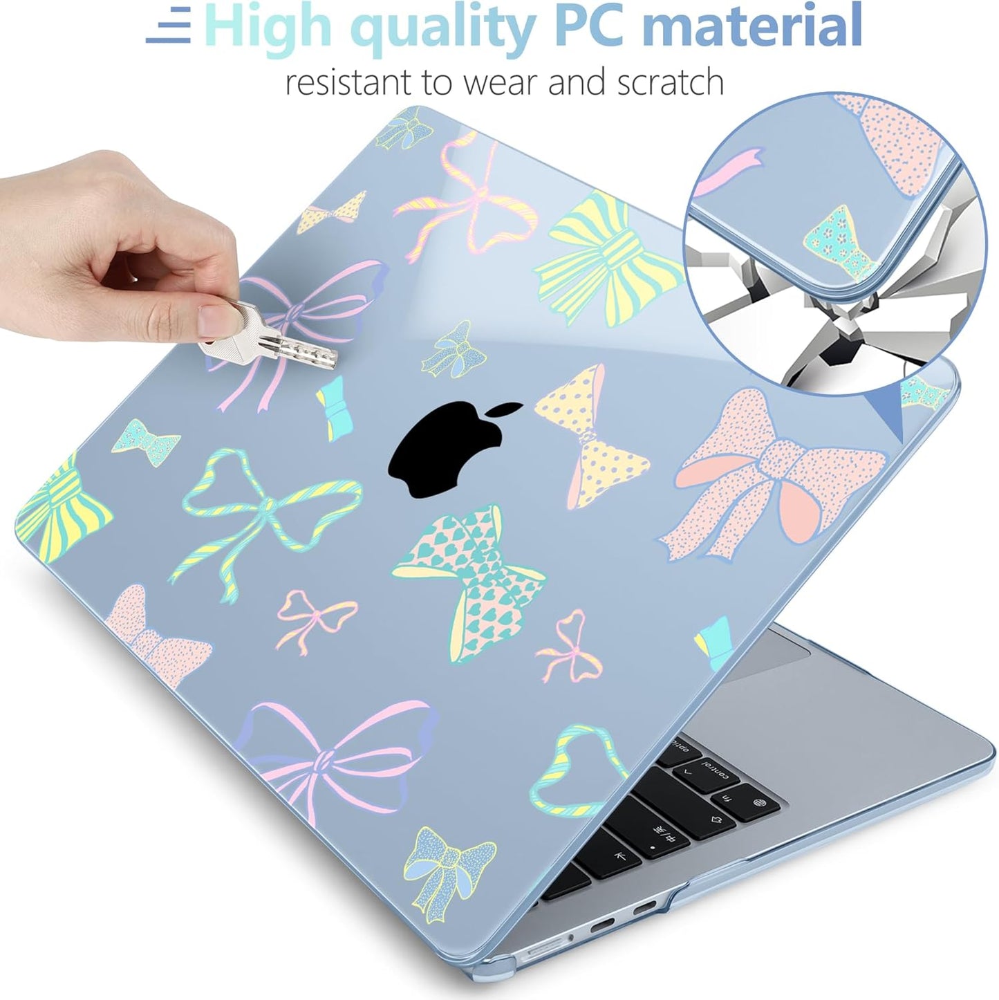 MEEgoodo Case for M4/M3/M2 MacBook Air 13.6 inch Case 2025 2024 2022, Fit Model A3240/A3113/A2681, Laptop Hard Shell with Keyboard Cover Compatible with MacBook Air 13 inch, Hand Drawn Doodles & Bow