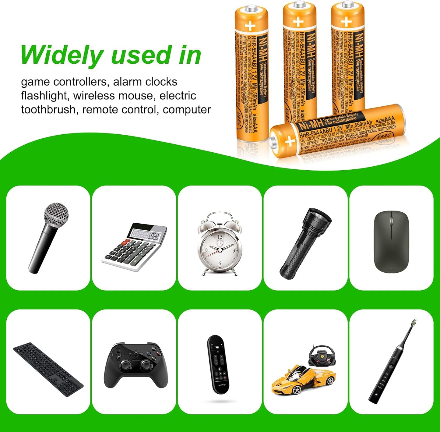 6 Pack HHR-55AAABU NI-MH Rechargeable Battery 550mAh AAA 1.2V Batteries for Panasonic Cordless Phones