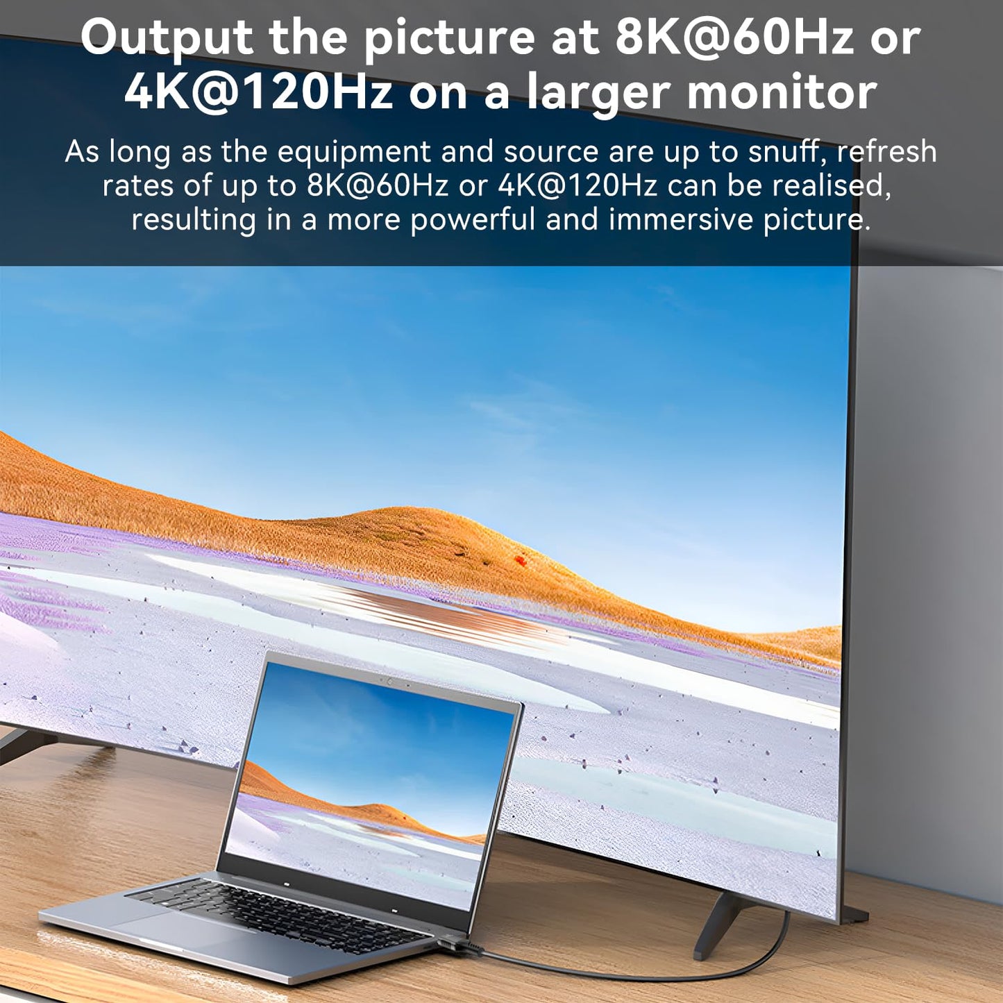 FDBRO 8K DisplayPort to HDMI Cable Active 8K@60Hz 4K@120Hz 32.4Gbps, Uni-Directional, DP 1.4 to HDMI 2.1 Cord Support HDR/HDCP 2.2/DSC 1.2 for Gaming Monitor, TV, PC (Gray & Black, 2M (6.6FT))