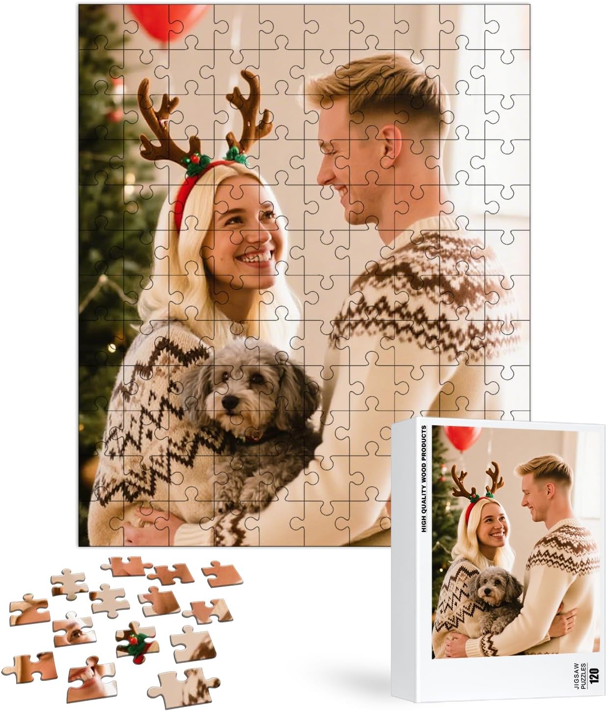 Custom Puzzle, Customize Puzzles from Photos with 120/200/300/500/1000 Pieces, Personalized Wooden Jigsaw Puzzle Gifts for Family, Adults, Christmas, Wedding, Pet