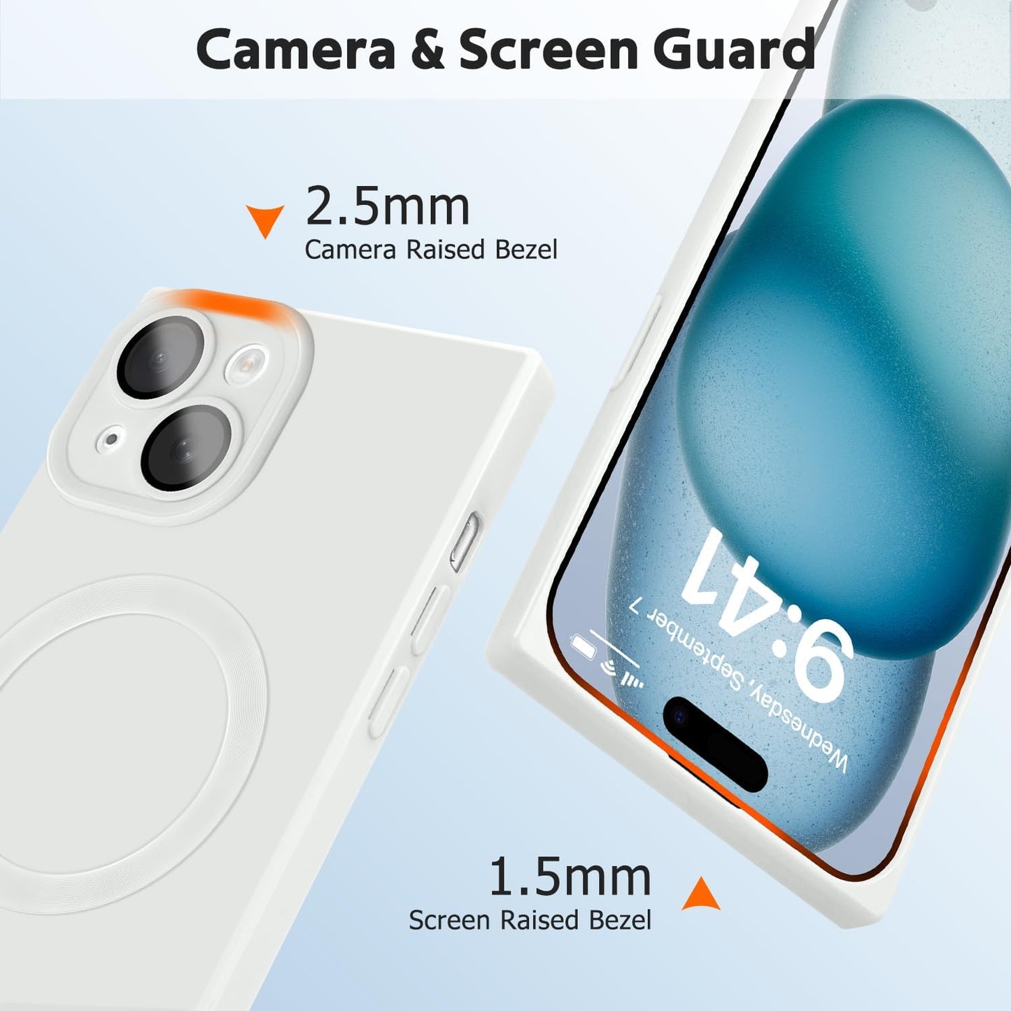 Designed for iPhone 15 Case Compatible with Magsafe Cover Camera Lens Protector Military Grade Protection Shockproof Soft TPU Slim Magnetic Phone Case for iPhone 15 White