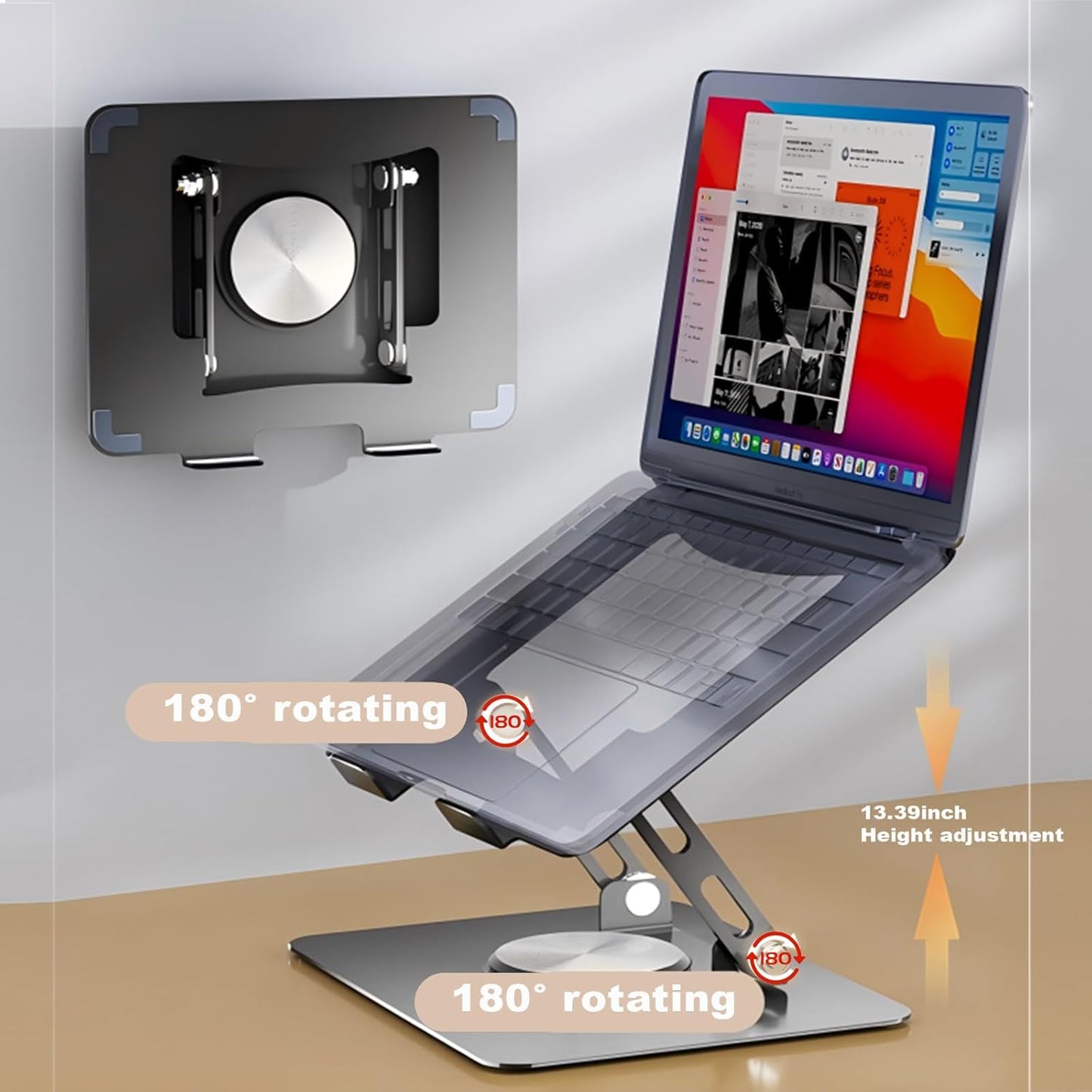 Laptop Pad 360 Rotating Laptop Stand 2 Adjustable Angle and 0-13 inches Tall Adjustable Cooling Pad Fits 10-17.3" laptops Pads