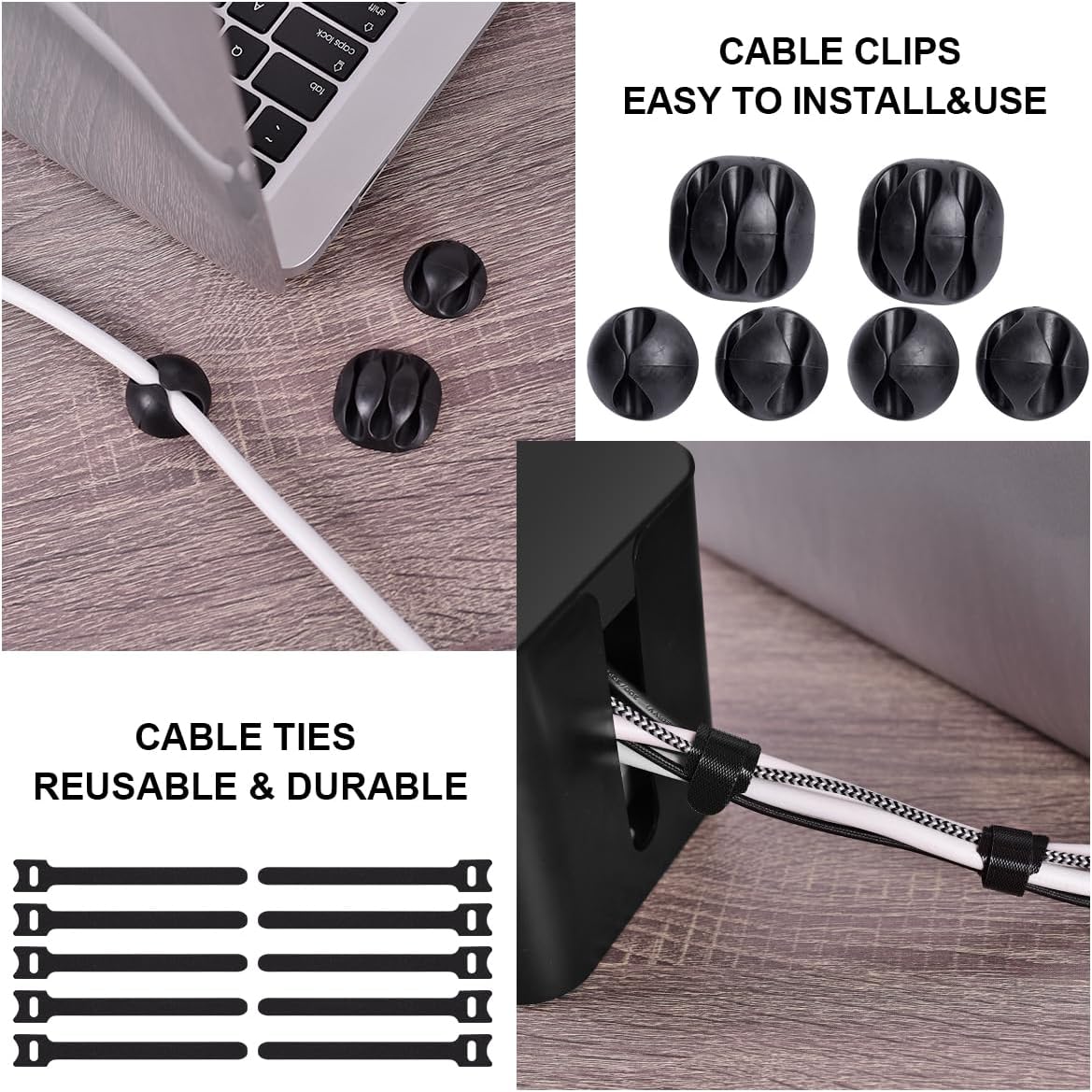 Cable Management Box, 2 Pack Large & Medium Cable Organizer Box with 17 PCS Cable Management Set, Cord Organizer Box to Hide Surge Protector on Desk or Floor (Black)