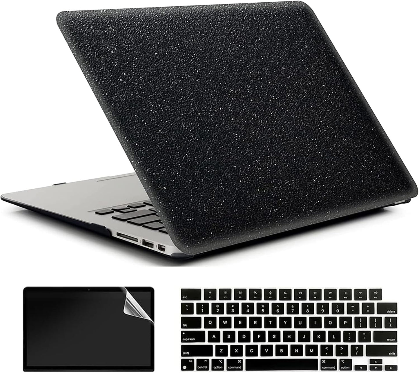 Compatible with MacBook Air 13 Inch Case 2017 2016 2015 2014 2013 2012 2011 2010 Release A1466/A1369, Shiny Plastic Hard Shell Case & Keyboard Cover,Glitter Black