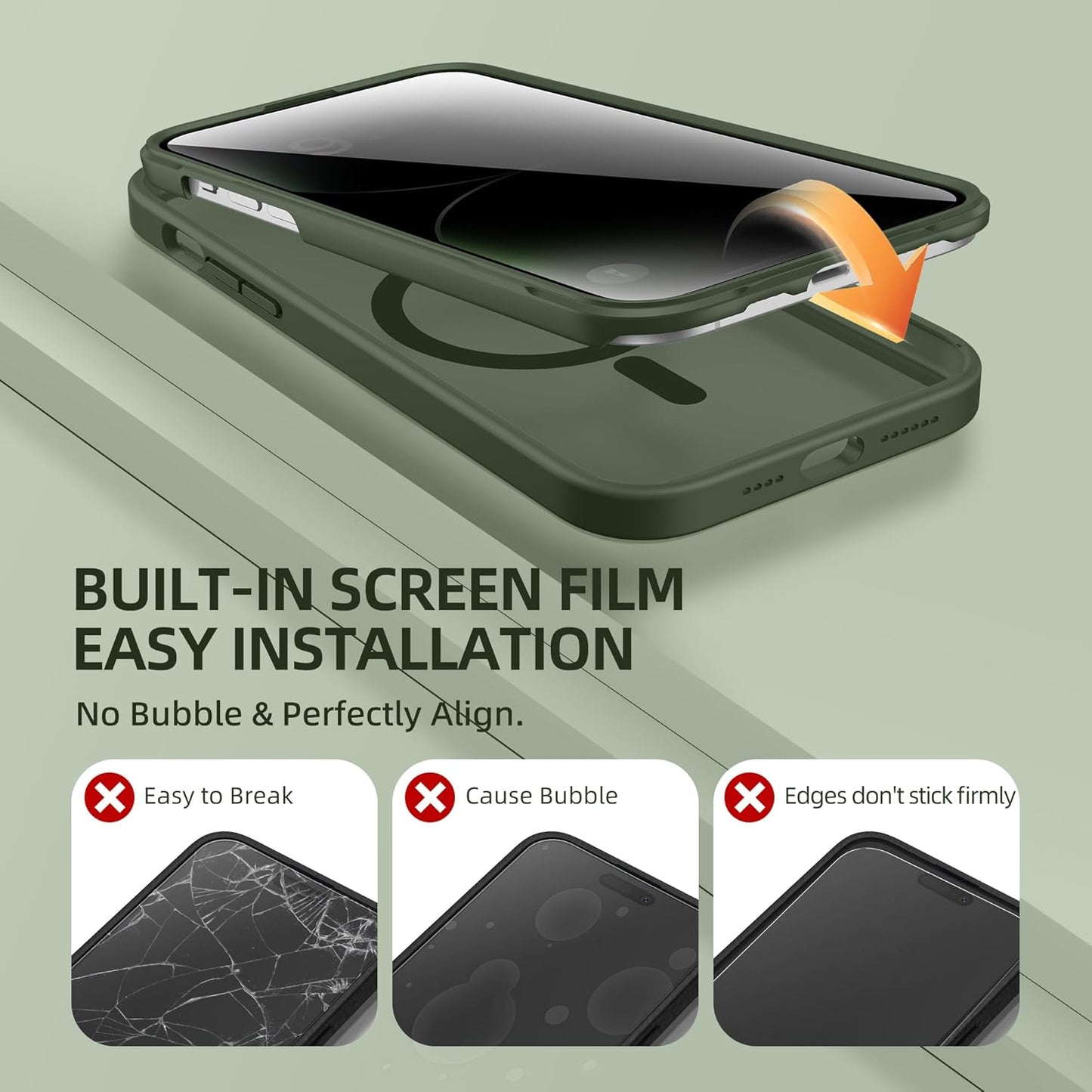 BERFY Magnetic for iPhone 14 Pro Max Case, Compatible with MagSafe, Built-in Privacy Screen Protector and Upgraded Camera Protection, Anti-Spy Full Body Shockproof Phone Case for 14 Pro Max 6.7",Green