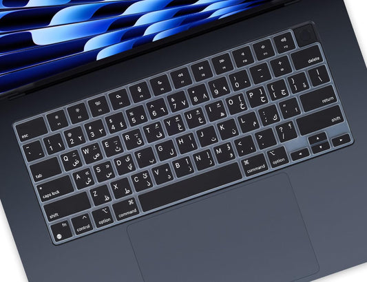Arabic Keyboard Cover Skin Compatible with Apple 2025 2024 2023 2022 MacBook Air Laptop with M4 M3 M2 chip 15.3 inch A3241 A3114 A2941/MacBook Air 13.6 inch A2681 A3113 A3240 Keyboard Protector-Black