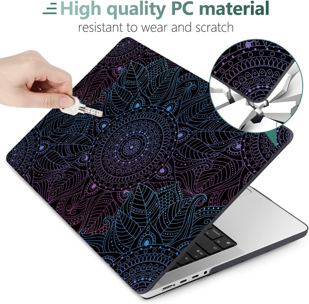 DONGKE for M4 MacBook Pro 16 Inch Case 2024 2023 2021 A3403 A3186 M3 A2991 M2 A2780 M1 A2485 Pro/Max Chip, Plastic Hard Shell Case & Keyboard Cover for Mac Pro 16 with Touch ID, Colorful Mandala