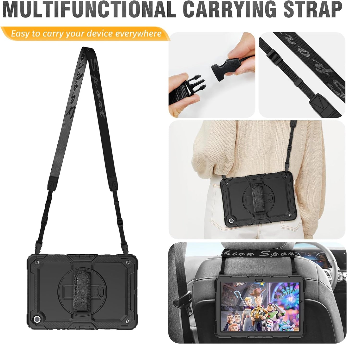 HXCASEAC Case for Samsung Galaxy Tab A9+ Plus 11 Inch, Protective with Screen Protector/Hand Strap/Pen Holder, Sturdy Shockproof for Samsung A9 Plus Tablet Case SM-X210 SM-X216 SM-X218 - Black