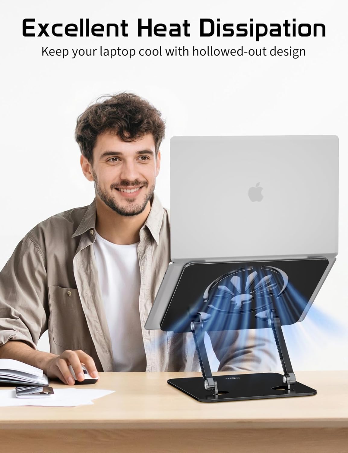 Aluminum Laptop Stand for Desk – Adjustable Ergonomic Laptop Riser, Foldable & Portable Holder Fit for MacBook & 10"-16" Laptops for Office, Home & Travel,Black