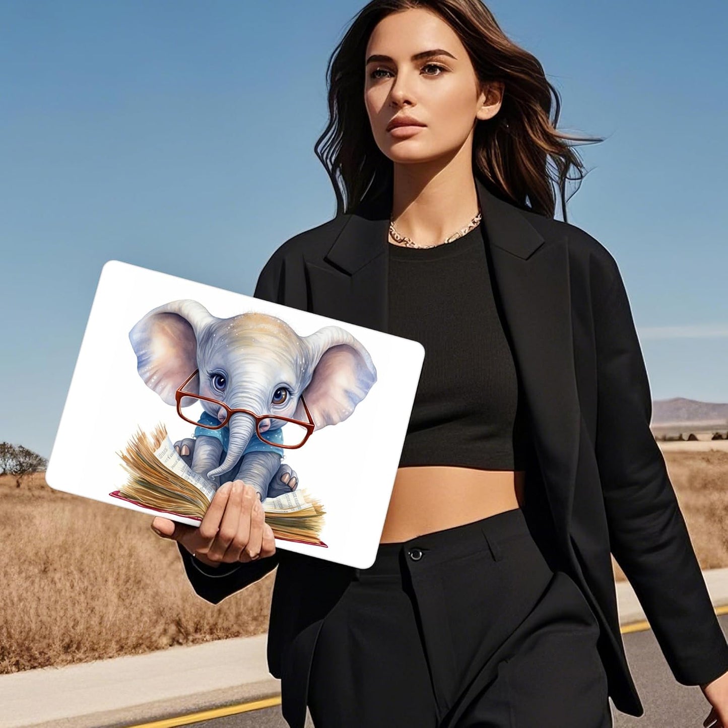 Mektron Compatible with M4 MacBook Air 15 inch Case 2025 A3241 2024 2023 M3 A3114 A2941 M2 Liquid Retina Display Touch ID, Plastic Hard Case & Keyboard Skin & Screen Protector - Cute Elephant C341