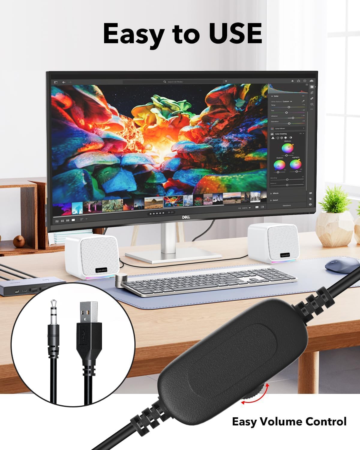 Computer Speakers,Computer Speakers for Desktop PC,Desktop Speakers,USB Powered 3.5mm Aux Speaker for PC,Laptop,Tablet,Phone(White)