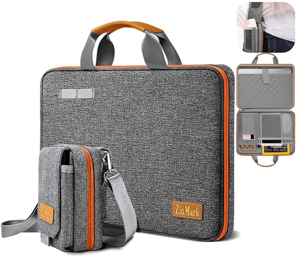 Laptop Case 15.6 Inch Briefcase Military-Grade Protection with Detachable Belt Bag, Compatible All Model of 15-16 Inch MacBook Pro and Most Popular 15.6 Inch Notebooks Chromebooks (Gray Orange)