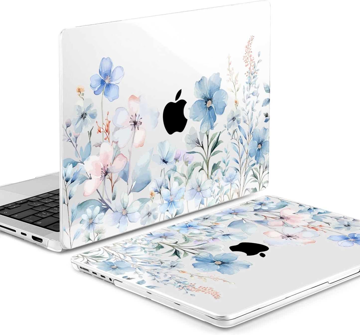 DONGKE for M4 MacBook Pro 16 Inch Case 2024 2023 2021 A3403 A3186 M3 A2991 M2 A2780 M1 A2485 Pro/Max Chip, Plastic Hard Shell Case & Keyboard Cover for Mac Pro 16 with Touch ID, Blue Flowers