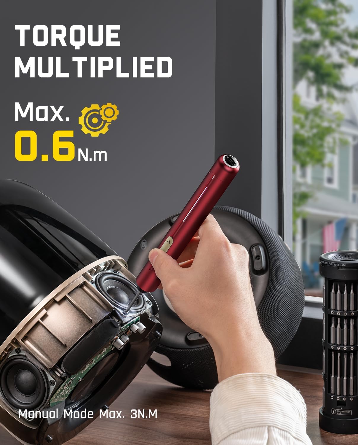 Fanttik E2 Ultra Mini Electric Screwdriver, Cordless Screwdriver, Max 0.6N.m, 50 Magnetic Bits, 5/32'' Hex, Magnetic Storage, Repair Tool for Electronics, Camera, Laptop, and PC Build (Red)