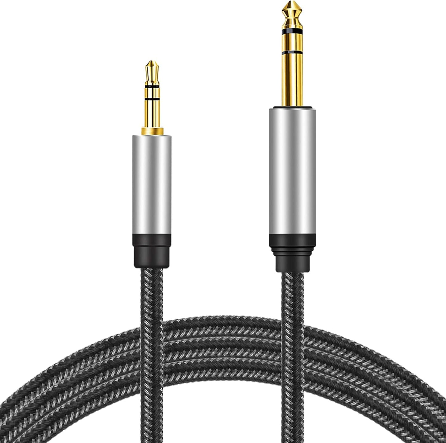3.5 mm to 6.35 mm Audio Cable 40Ft, Gold-Plated Terminal Silver Color Zinc Alloy Housing 3.5mm 1/8" Male TRS to 6.35mm 1/4" Male TRS Nylon Braided Stereo Audio Cable for Cellphone and More(40Ft/12M)