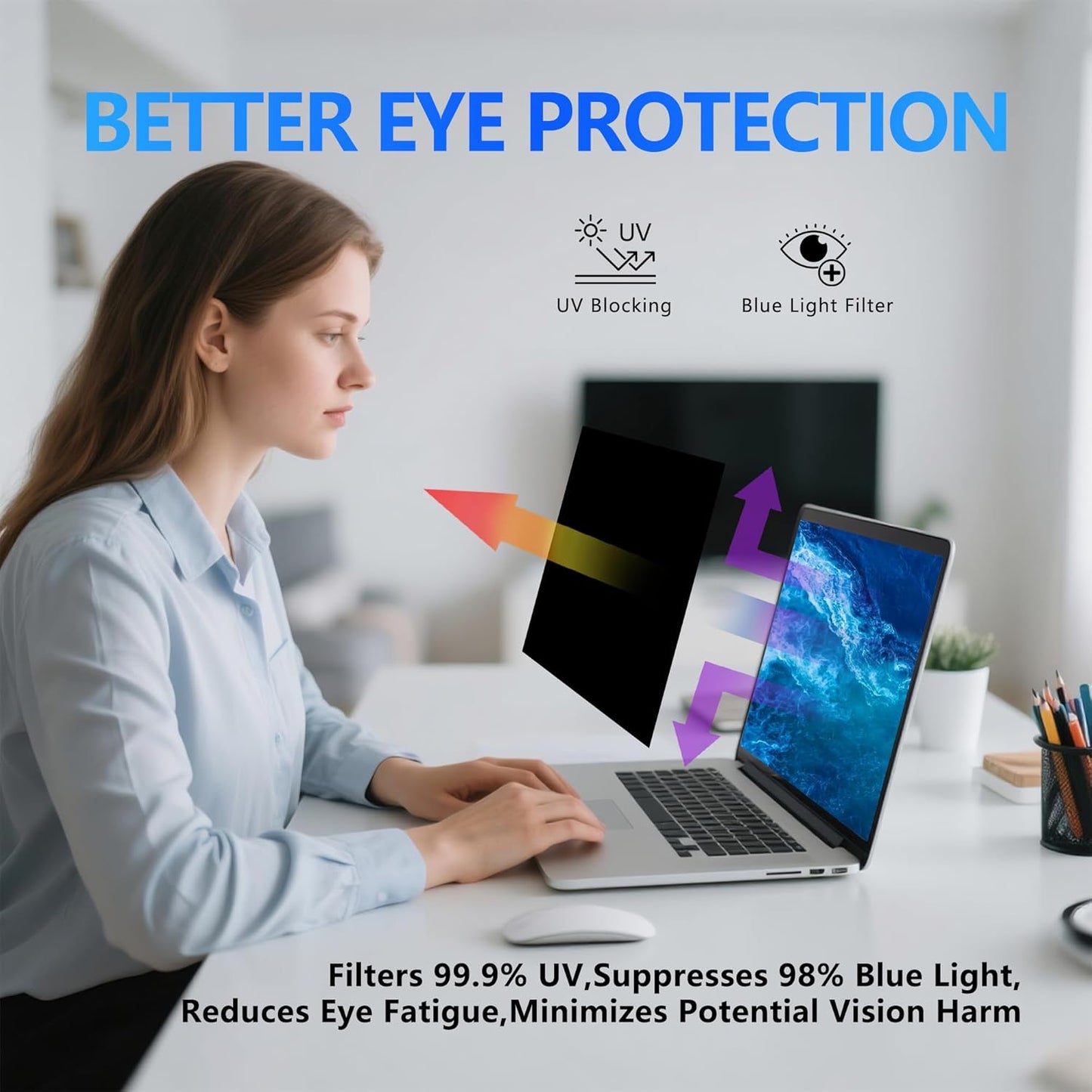 4-Way Laptop Privacy Screen Shield 13.3 Inch, Removable 16:9 Aspect 360° Privacy Filter Screen Protector for 13.3 Inch Laptop Computer, Anti Glare Blue Light Slide Mount Tabs Cover for Generic Laptop