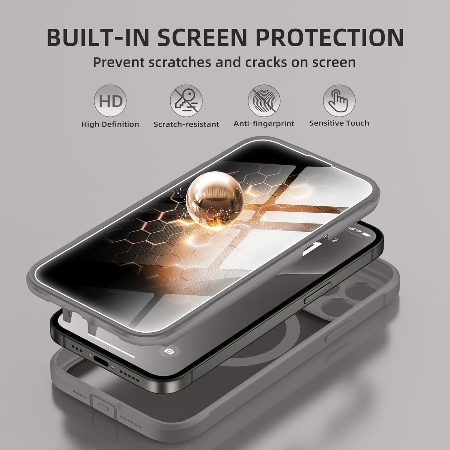 BERFY Magnetic for iPhone 13 Pro Max Case, Compatible with MagSafe, Built-in Privacy Screen Protector and Upgraded Camera Protection, Anti-Spy Full Body Shockproof Phone Case for 13 Pro Max 6.7", Grey