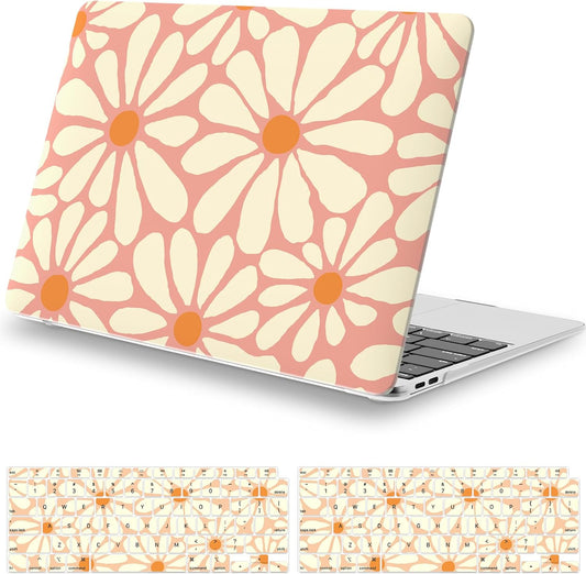 iCasso for MacBook Air 13 inch Case 2020 2019 2018 Release A2337 M1 A2179 A1932, Cute Flower Hard Shell Protective Case for MacBook Air 13.3 inch & Keyboard Cover & Screen Film, Daisy Orange