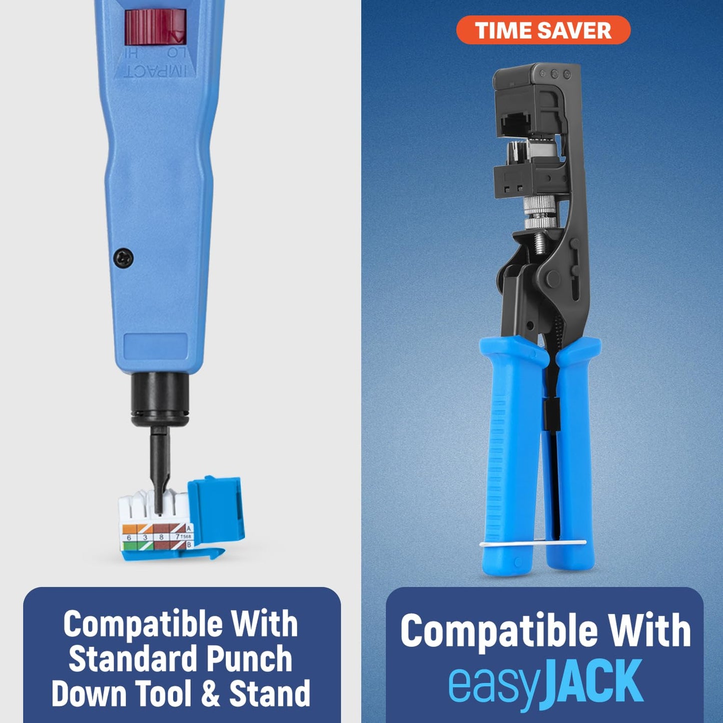 Everest 90° Angled RJ45 Cat6 Keystone Jacks 50-Pack in Blue - Slim Profile Female RJ45 Connectors - Cat 6 Keystone Jack - Compatible with 90° Angled Speed Termination Tool - easyJACK (B094WB91H3)