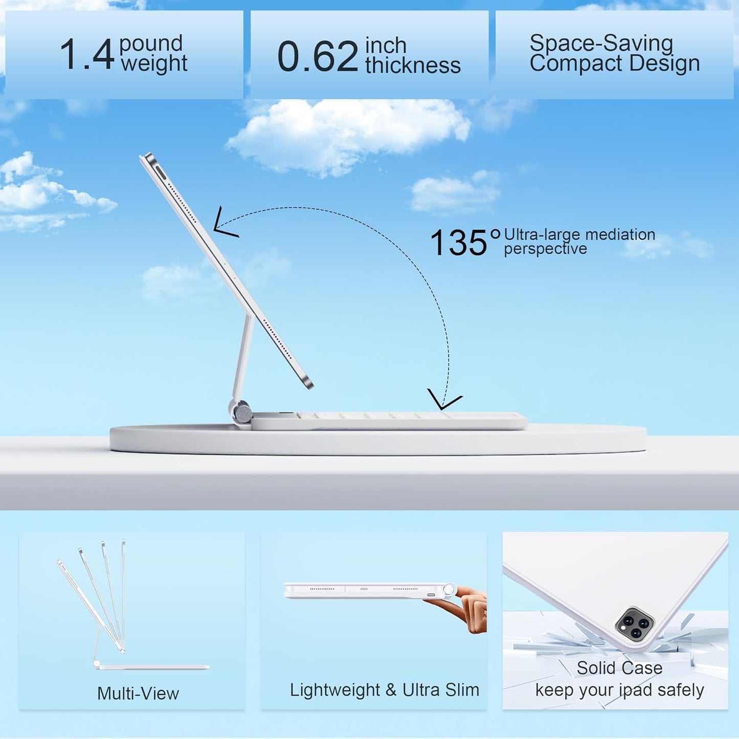 for iPad Pro 13 Inch Case with Keyboard (M4, 2024)，Magic-Style Magnetic – 7 Colors Backlight -Floating Cantilever Stand - Multi-Touch Trackpad Keyboard Case for iPad Pro 13 (White)