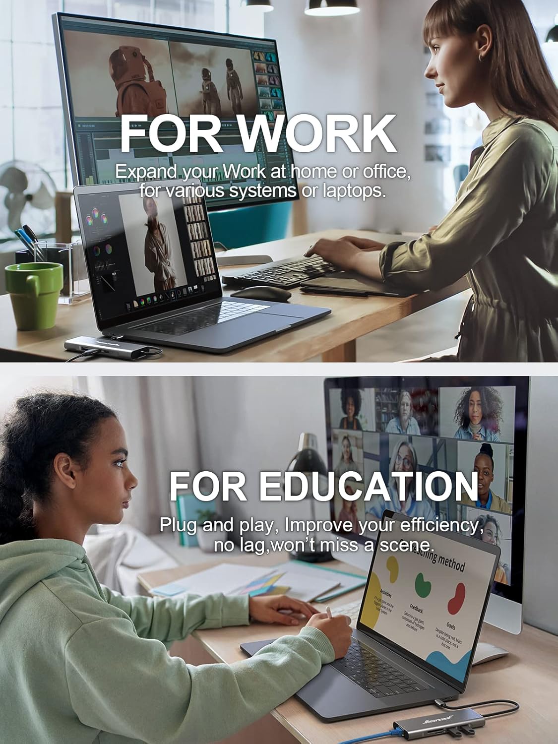 Hiearcool USB C Hub Ethernet,4K@60 USB-C to HDMI Hub,8in1 Multi-Port USBC Adapter Type C Dock Dongle Compatible for MacBook Pro Air iPad Dell Lenovo