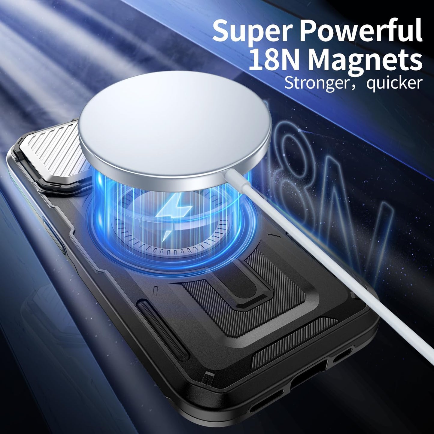 Camera Stand Case for iPhone 14 Pro, [Compatible with MagSafe] [Lens Cover] 2024 Version Military Grade Protective Soft Case for iPhone 14 Pro 6.1 inch Men Women, Black