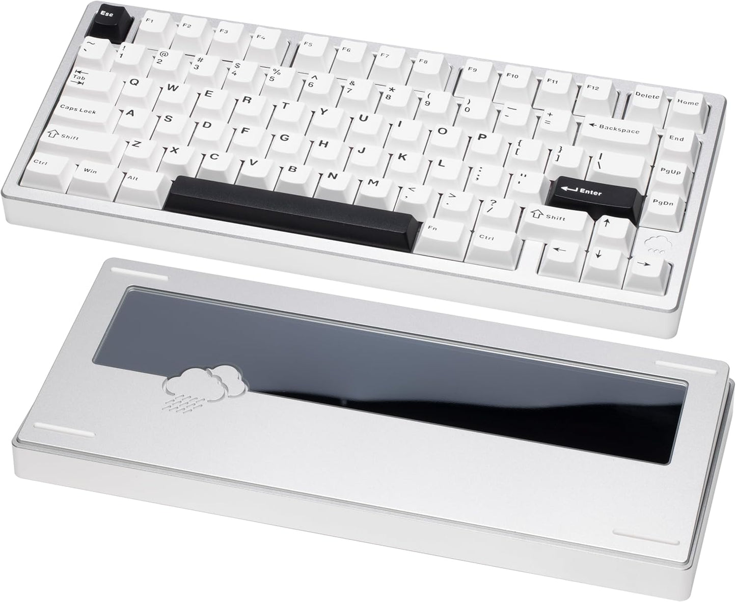 KEEBMONKEY WOBKEY Rainy 75 CNC Aluminum HMX/JWK/Cocoa Switches Triple-Mode Connectivity Mechanical Keyboard with Superior Acoustics, No RGB/PP/Mirrored Glass/3500mAh/Violet Switch (Lite - Silver)