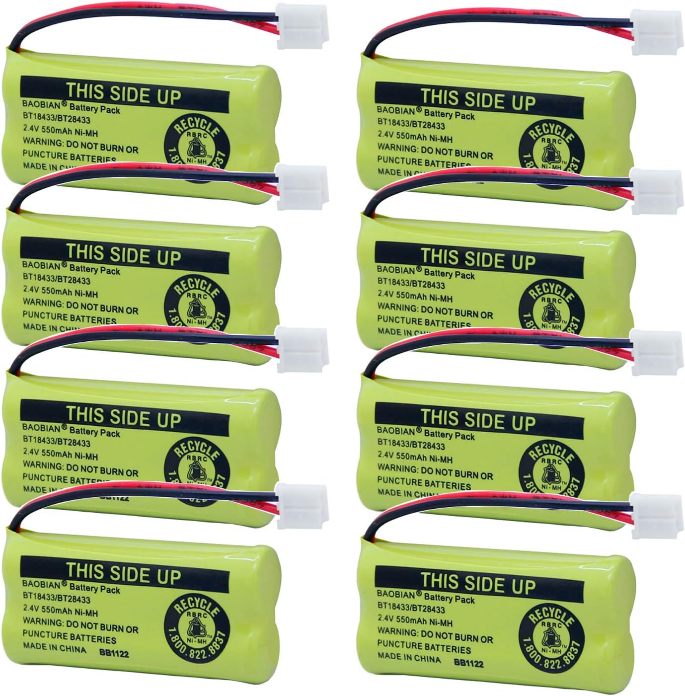 BT18433/BT28433 2.4V 550mAh Ni-Mh BT184342/BT284342 Cordless Phone Battery BT8000/BT8001 BT-6010 BT-8300 BT-1011 BT-1018 BT-1022 CPH-515D CS6209 CS6219 CS6229 DS6301 DS6101 CL80109 (8 Pack)