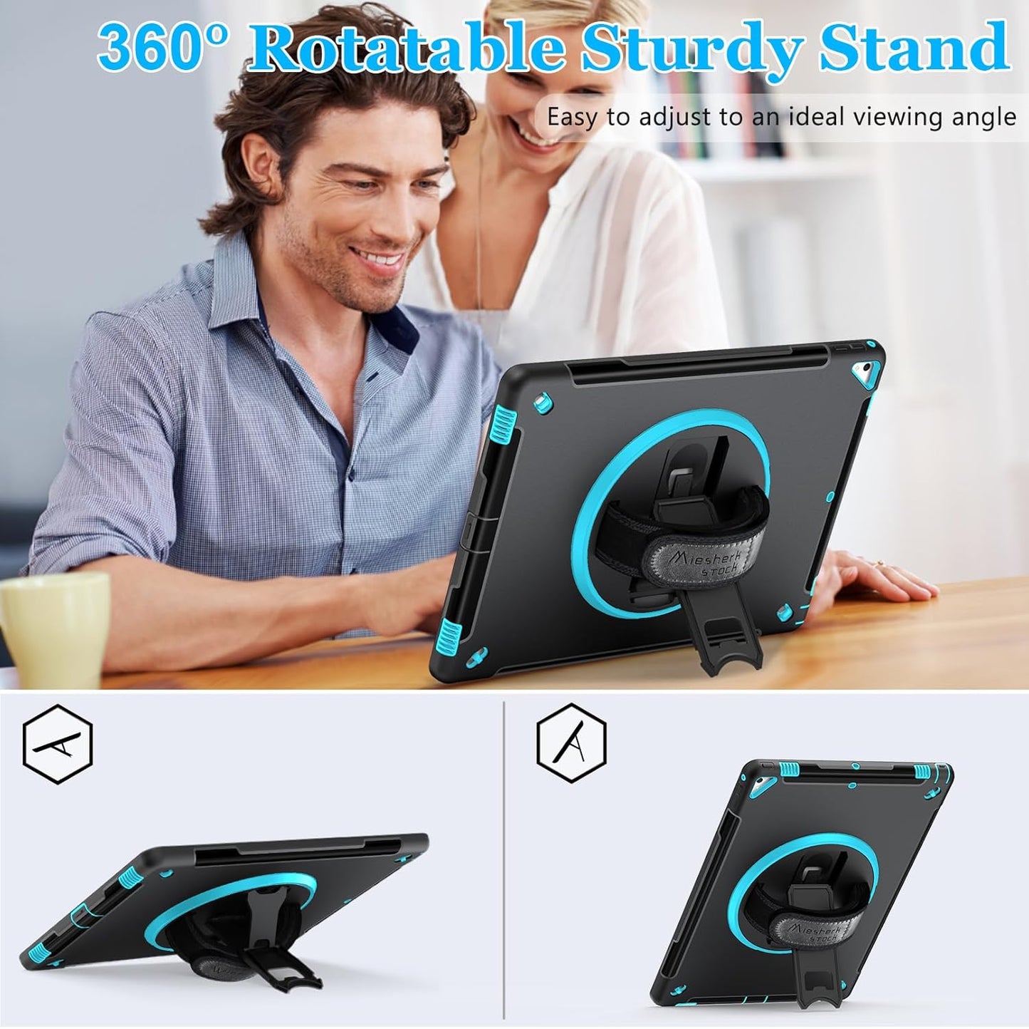 Case for iPad Pro 12.9 2nd Generation 2017& 2015 1st Generation, Heavy Duty Rugged TPU Protective Cover with Screen Protector- Stand + Handle Hand & Shoulder Strap + Pencil Holder- Mint Green