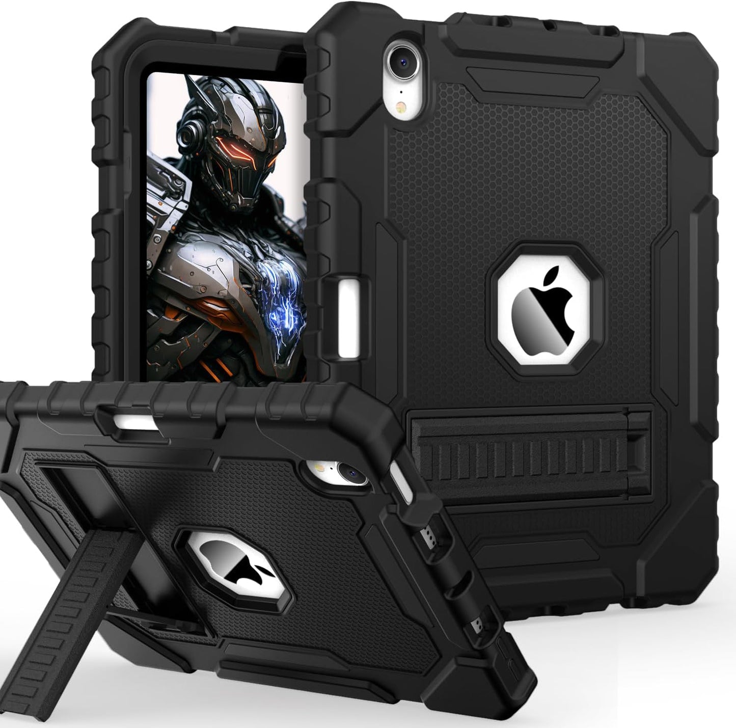 Grifobes Case for iPad Mini 7 (A17 Pro) 2024 / Mini 6 2021 8.3 inch, Heavy Duty Shockproof Rugged Cover with Pencil Holder Stand, for I Pad Mini 7th/6th Gen 8.3" Case for Kids Boys (Black)