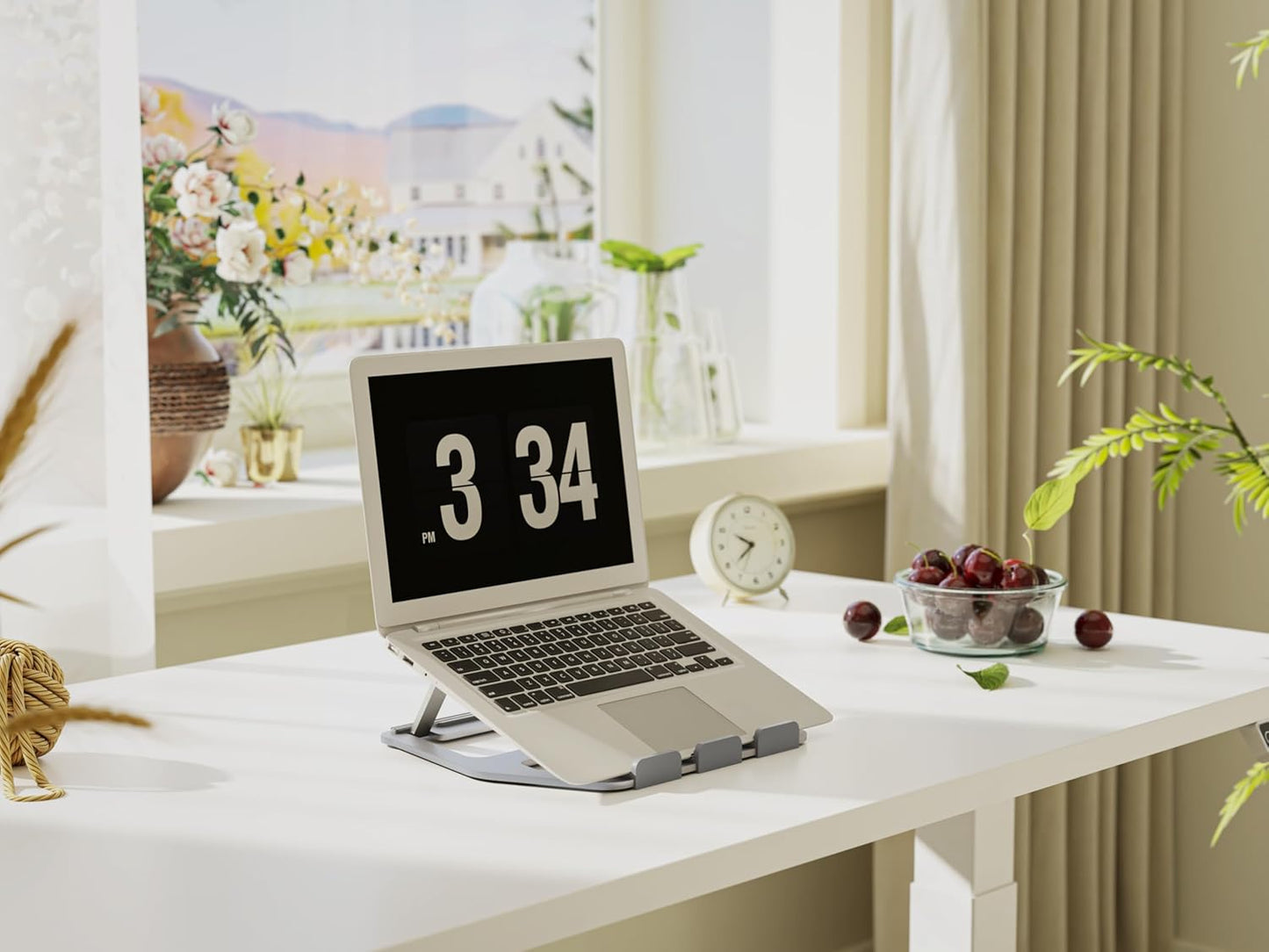 Amazon Basics Aluminum Portable Foldable Height Adjustable Support Stand for Laptops up to 13", Silver