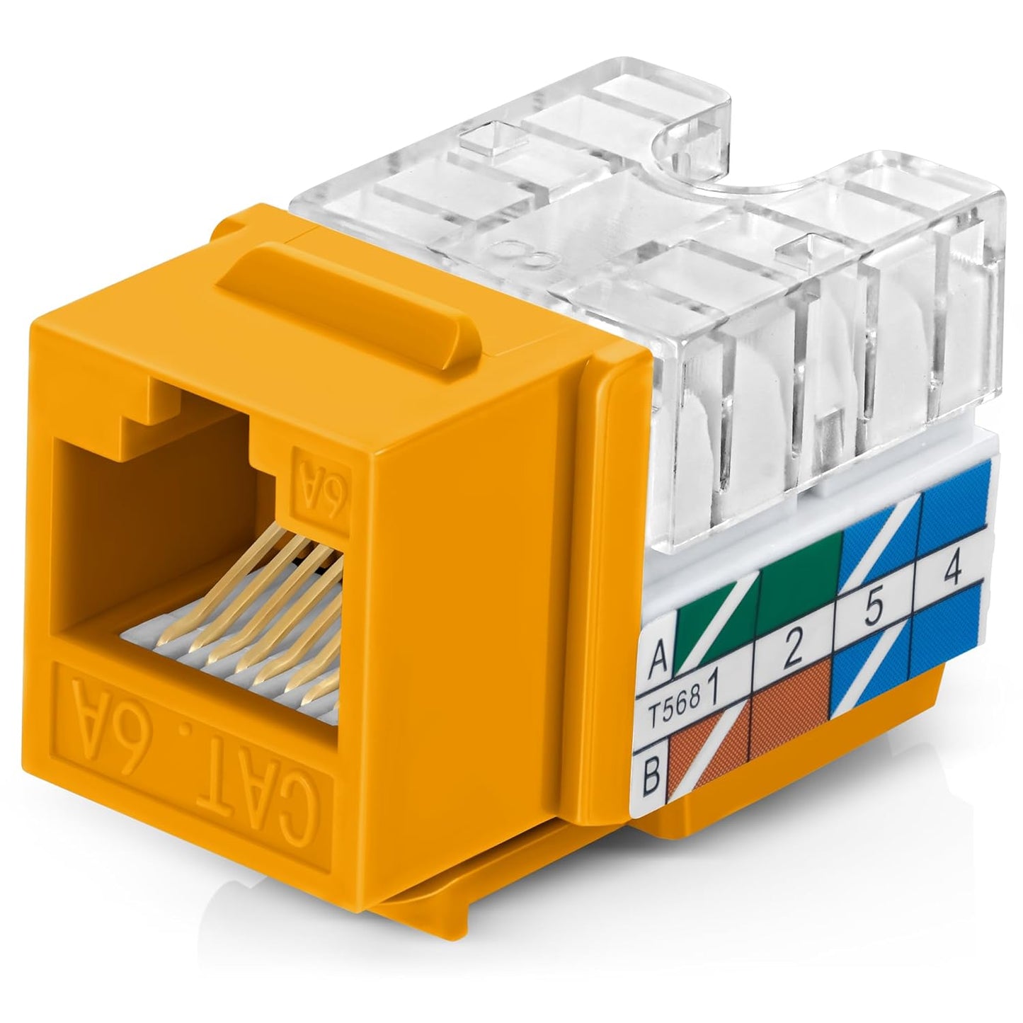 Everest 90° Angled RJ45 Cat6A Keystone Jacks 50-Pack in Yellow - Slim Profile Female RJ45 Connectors - Cat 6A Keystone Jack - Compatible with 90° Angled Speed Termination Tool - easyJACK (B094WB91H3)