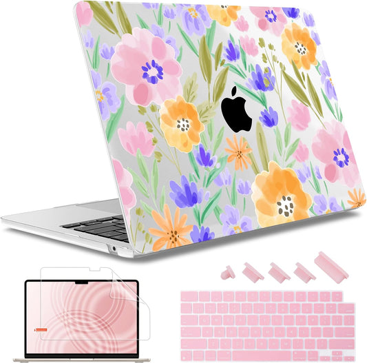 May Chen for MacBook Air 13.6 inch Case A3240 M4 A3113 M3 A2681 M2 with Retina Dispaly, 2025 2024 2023 2022 Release, Plastic Hard Shell Case with Screen Protector & Keyboard Cover, Flower S918