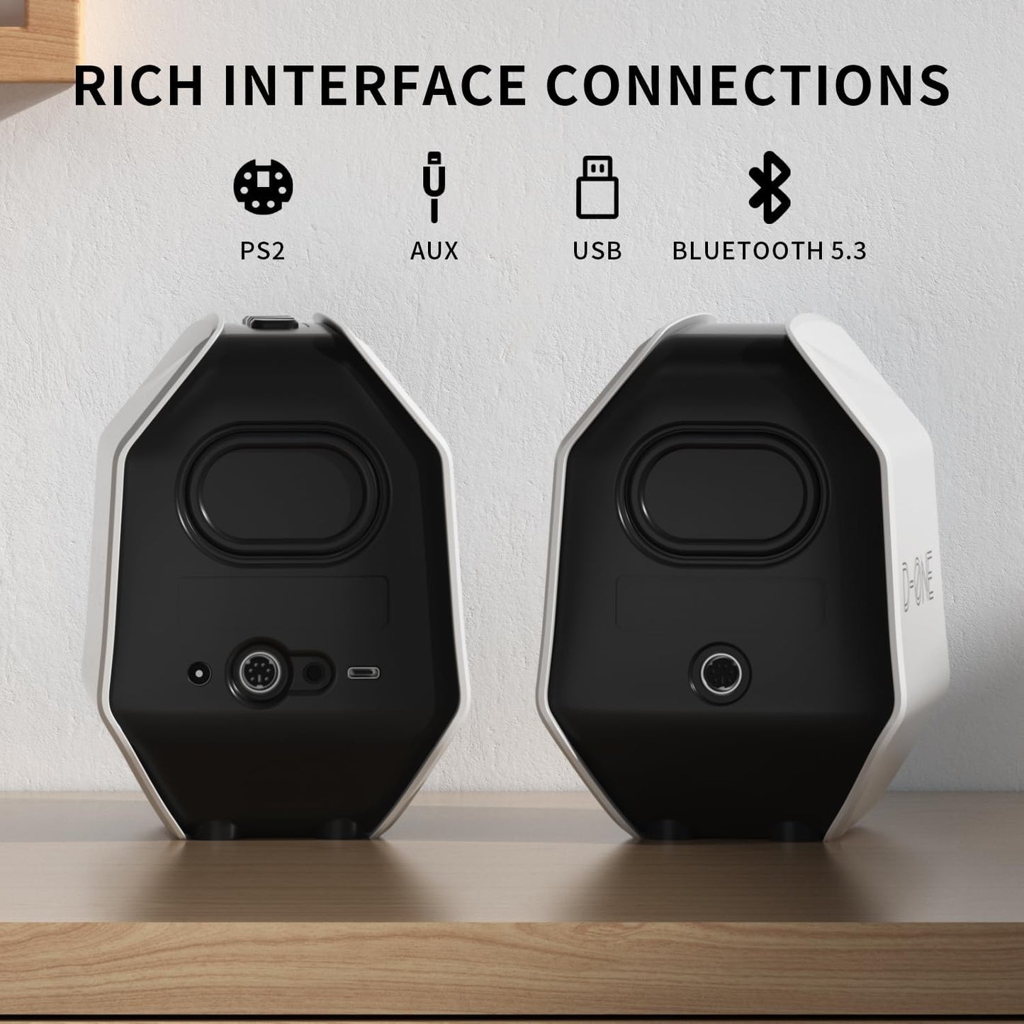 D-ONE 30W PC Gaming Computer Speakers for Laptop, Mac, Desktop Computer, Woofer Speakers, Bluetooth, USB, 3.5mm AUX Inputs, RGB Lights, Multimedia Speakers, White