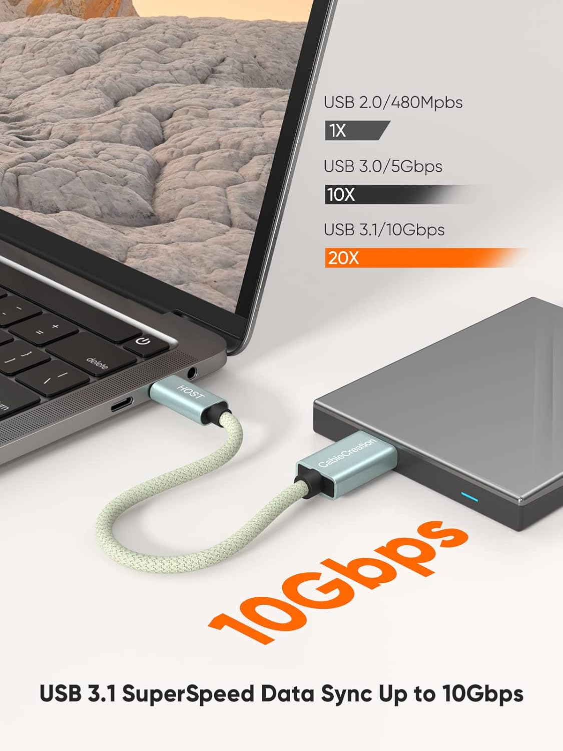 CableCreation 1FT USB C to Micro B Cable,10Gbps Speed External Hard Drive Braided,USB 3.1 Type C to Micro B Work for iPhone 15 Series,Seagate WD Westgate My Passport,MacBook Pro/Air, iPad/Tablet,Green